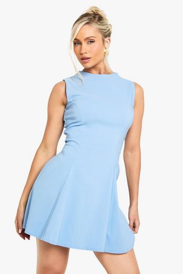 Bengaline High Neck Skater Dress powder blue