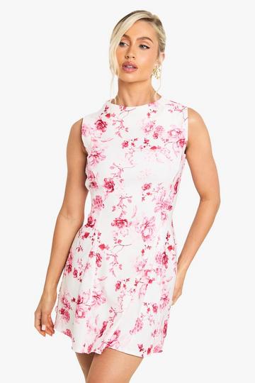 Floral Bengaline High Neck Skater Dress pink
