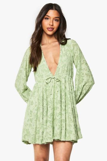 Floral Burnout Plunge Skater Mini Dress sage