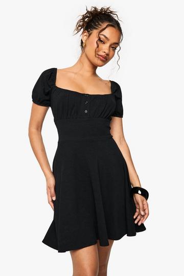 Rib Milkmaid Mini Dress black