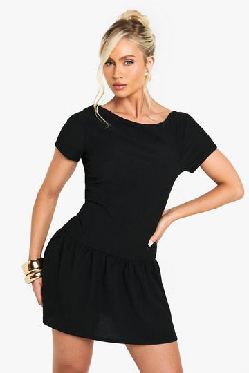 Textured Dropped Waist Mini Dress black