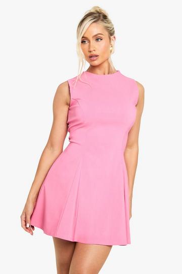 Bengaline High Neck Skater Dress pink