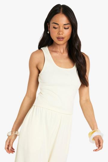 BOOHOO BASICS RIB SCOOP NECK RACER BACK VEST TOP lemon