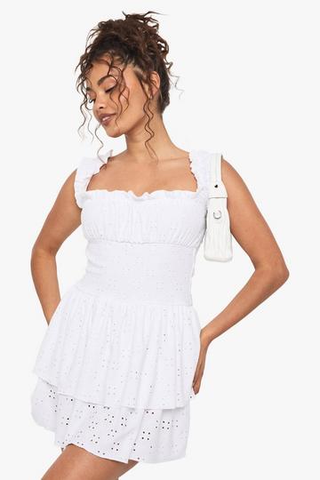 Broderie Square Neck Tiered Playsuit white