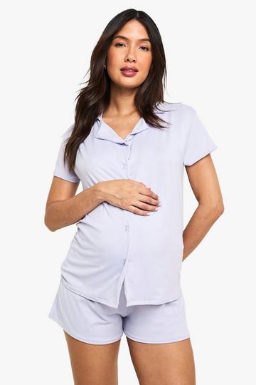 Maternity SHORT Sleeve Shirt & SHORT Pj Set baby blue
