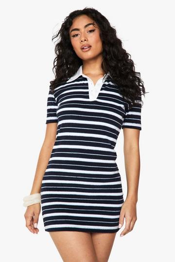 Stripe Towelling Rugby Polo Dress navy