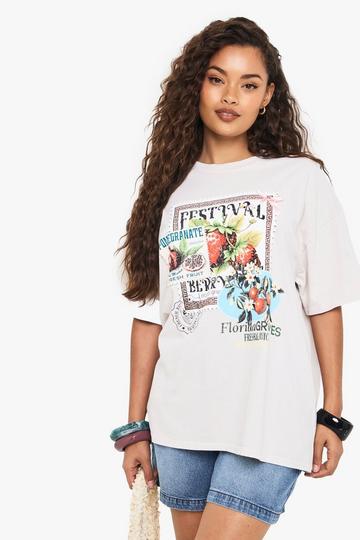 Festival Postcard Overdye Printed Oversized T-shirt stone