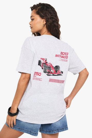 Racing Car Printed Oversized T-shirt ash grey