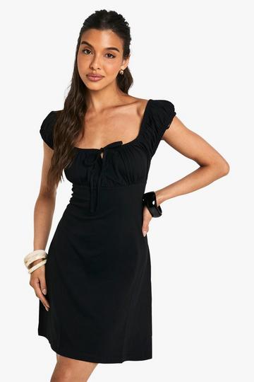 Katoenen Melkmeisjes Mini Jurk black