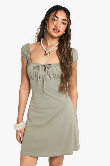 Cotton Milkmaid Mini Dress sage