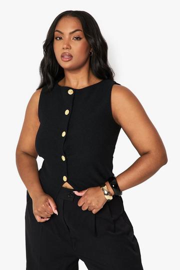 Plus Textured button through waistcoat black
