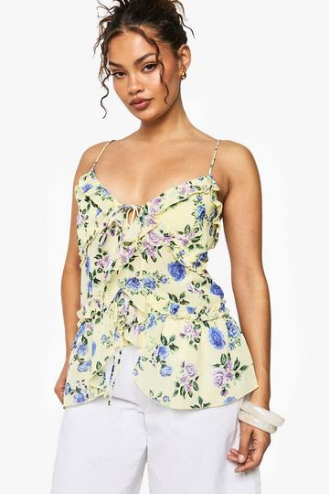 Geweven Bloemenprint Hemdje Met Ruches lemon