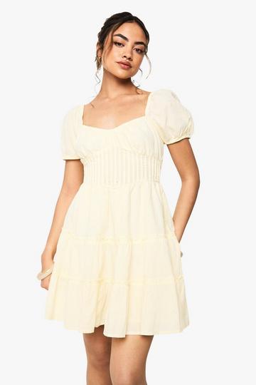 Cotton Tiered Puff Sleeve Smock Mini Dress lemon