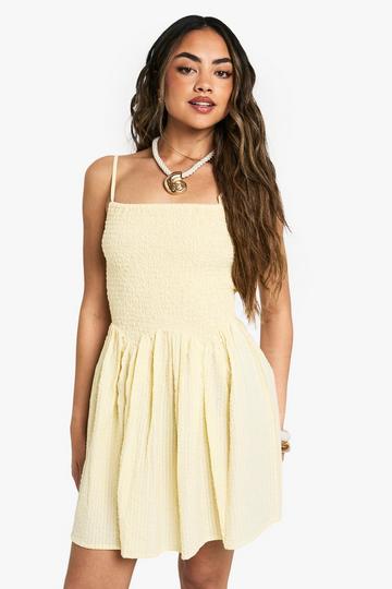 Shirred Textured Mini Smock Dress lemon