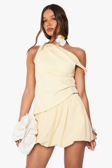 Woven Puffball Mini Skirt lemon