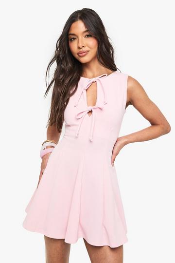 Tie Front Skater Mini Dress pink