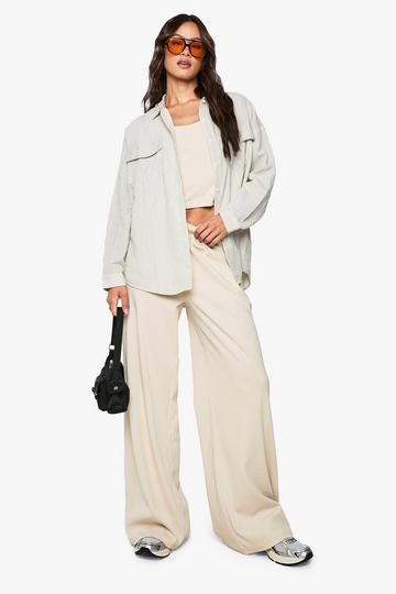 Tall Boohoo Basics Rib Straight Leg Trouser stone