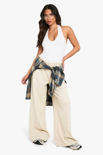 Petite Boohoo Basics Rib Straight Leg Trouser stone