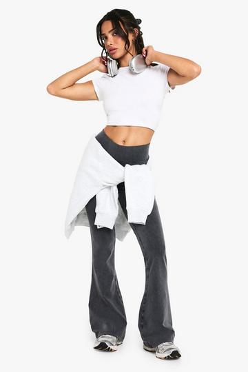 Petite Acid Wash Flared Legging charcoal