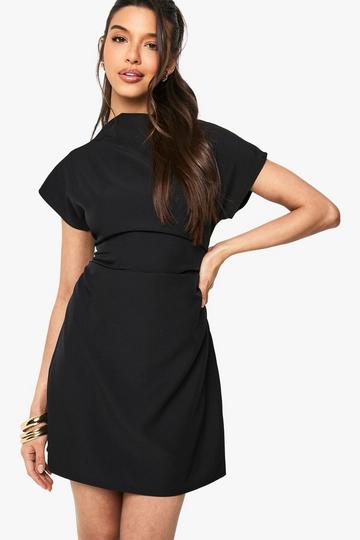 Slash Neck Ruched Tailored Mini Dress black