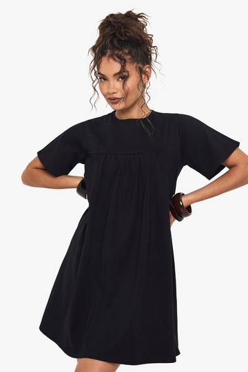 Gesmokte Geplooide T-Shirtjurk black