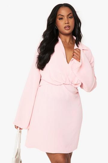Plus Hammered Twist Front Shift Dress soft pink