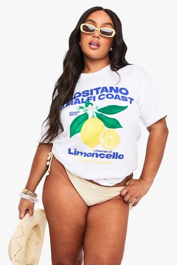 Plus Oversized Positano Amalfi Coast Citroen Print T-Shirt white