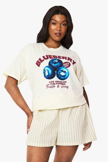 Plus Blueberry Oversized Printed T-Shirt ecru