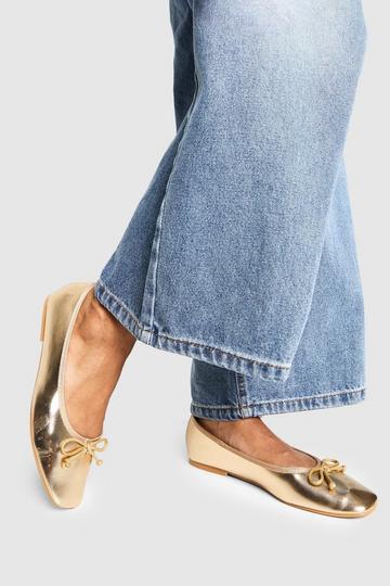 Metallic Bow Ballet Flats gold