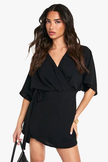 Petite Belted Wrap Mini Dress black