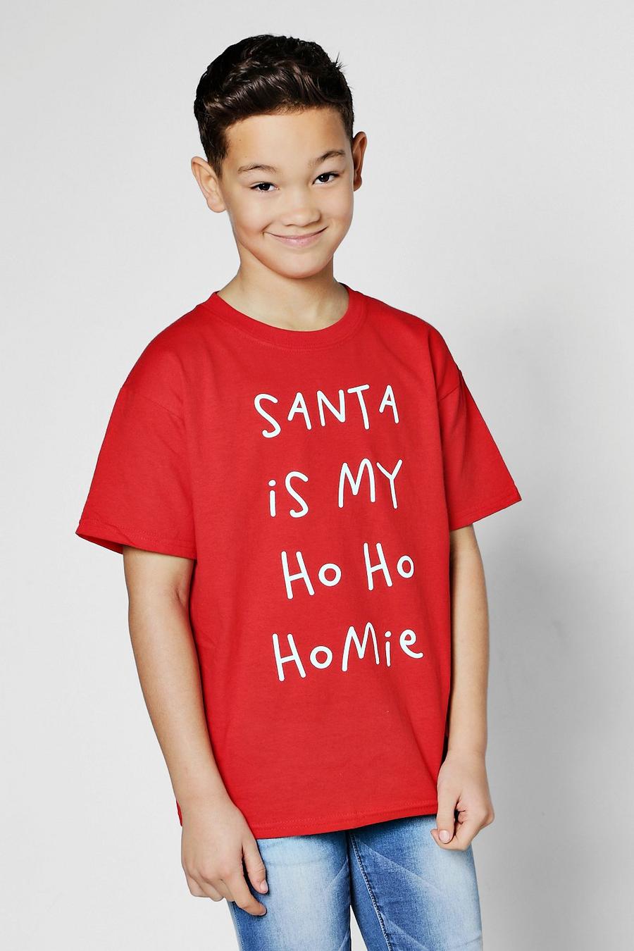 Boys Santa Christmas T-Shirt, Red image number 1
