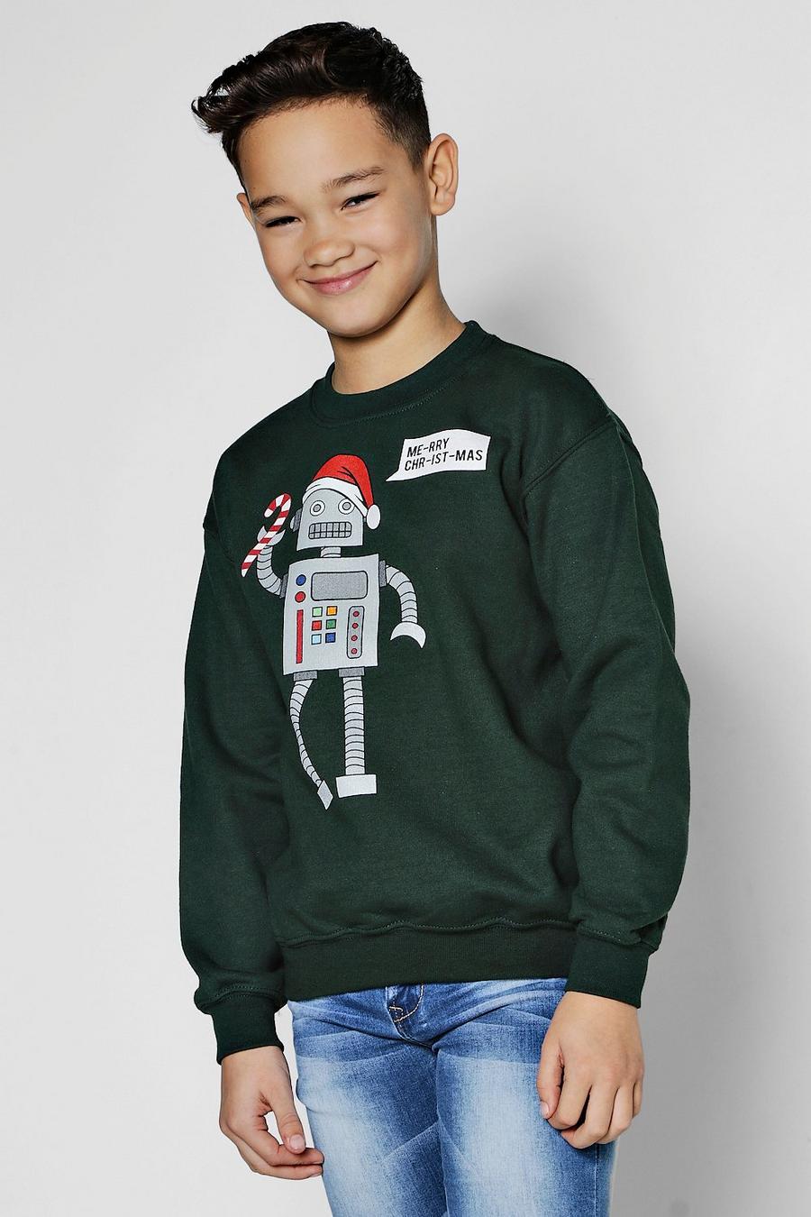Boys Robot Christmas Sweatshirt, Green image number 1