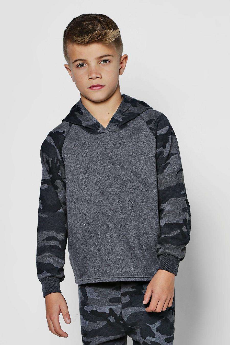 Sweatshirt à capuche à manches Raglan camouflage pour garçons, Gris grey image number 1