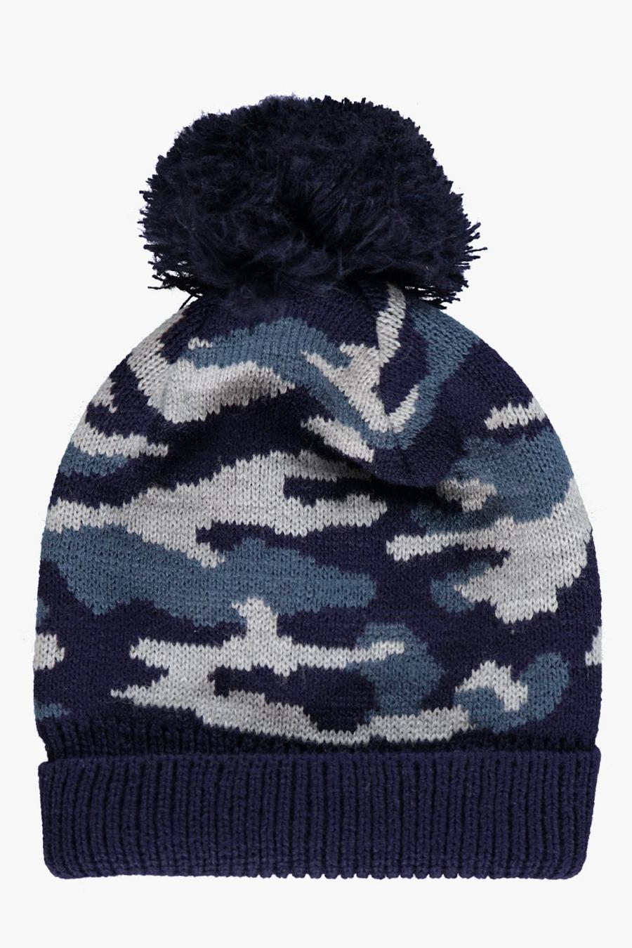 Navy blu oltremare Boys Camo Bobble Beanie image number 1