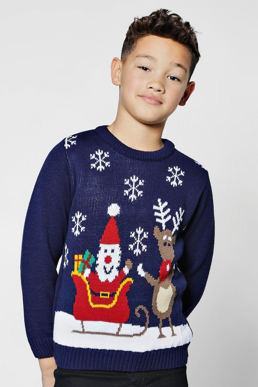 Navy Boys Santa Sleight Christmas Sweater image number 1