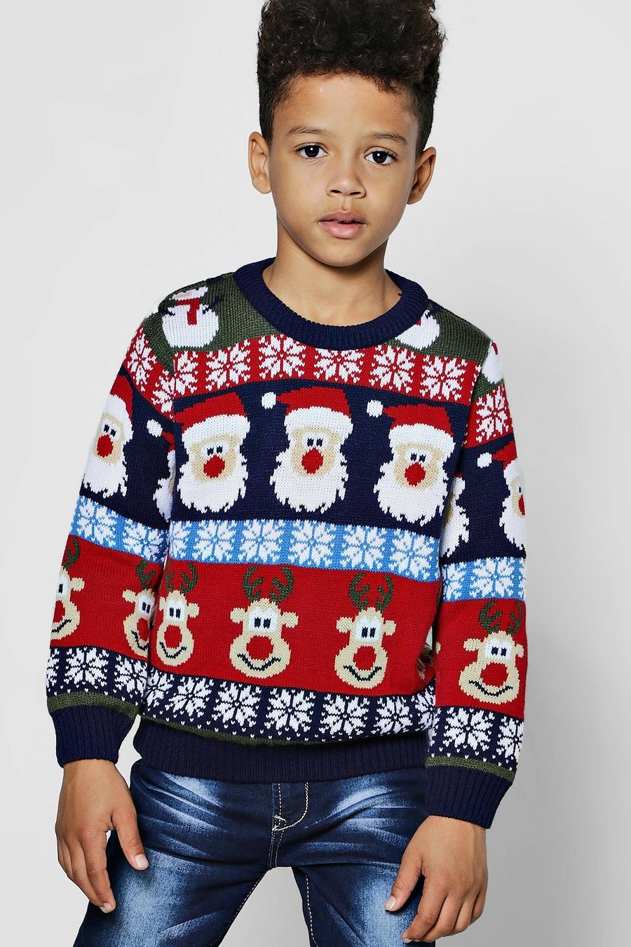 Jungen, Weihnachtspullover mit sich wiederholendem Muster, Marineblau image number 1
