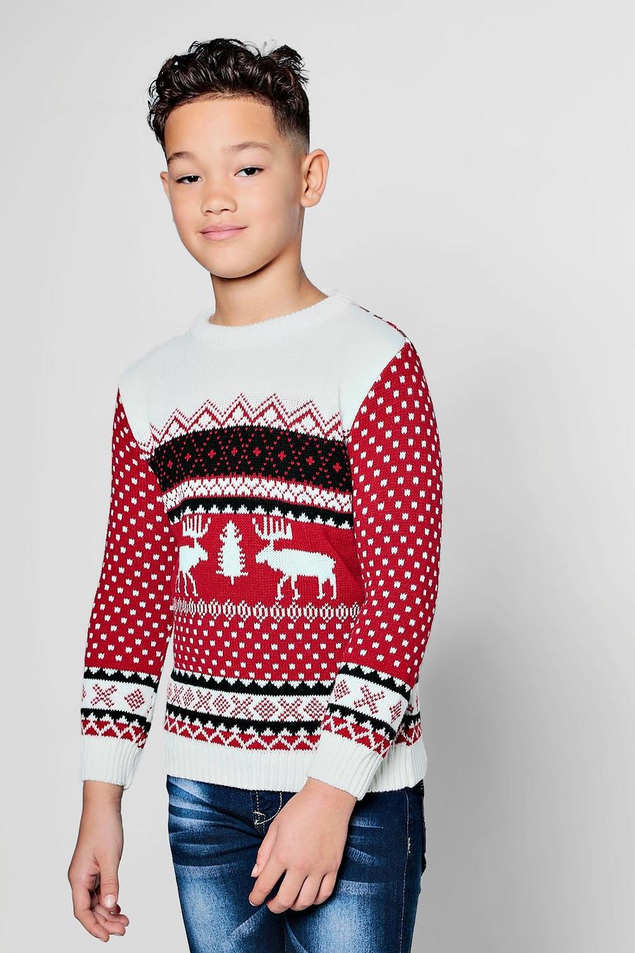 Boys Reindeer Fairisle Christmas Sweater image number 1