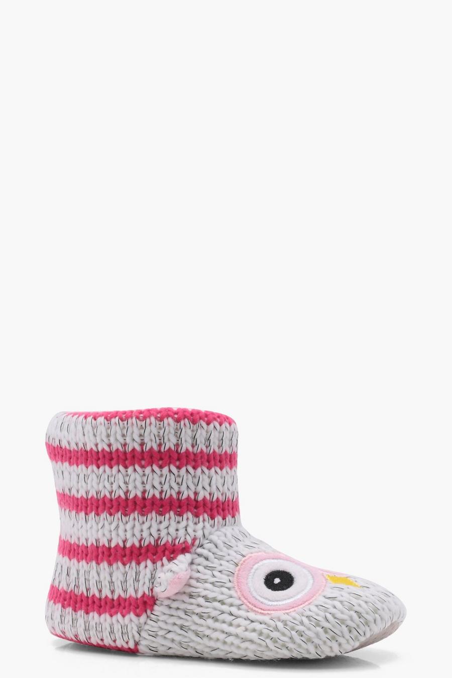 Pink Girls Owl Knitted Slipper Boot image number 1