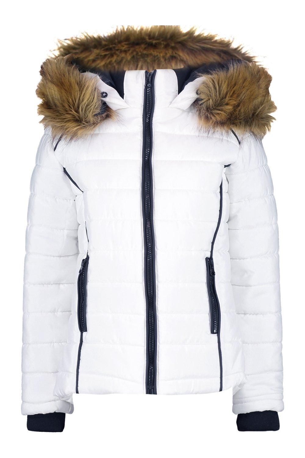 padded faux fur hooded coat