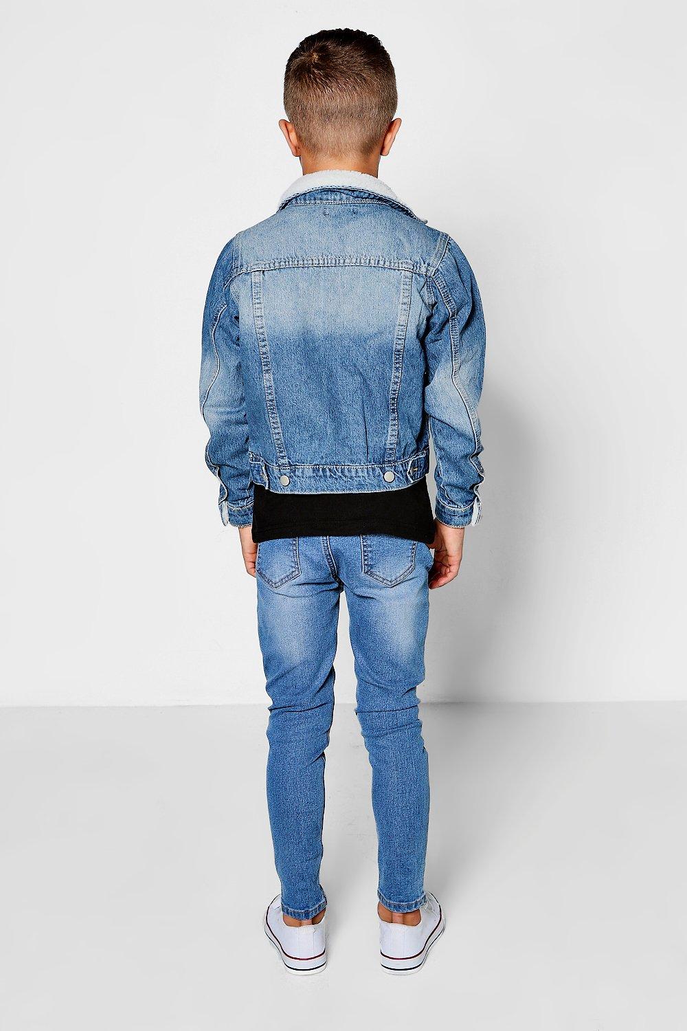 Boys Borg Collar And Cuff Denim Jacket boohoo USA