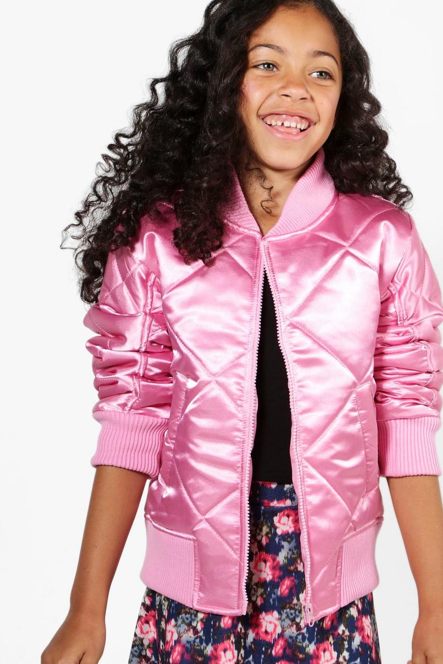 Girls Quilted Satin Bomber Jacket | boohoo