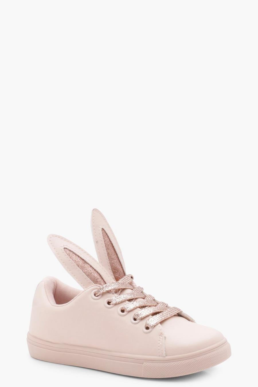 Girls Bunny Ears Lace Up Trainer, Nude image number 1