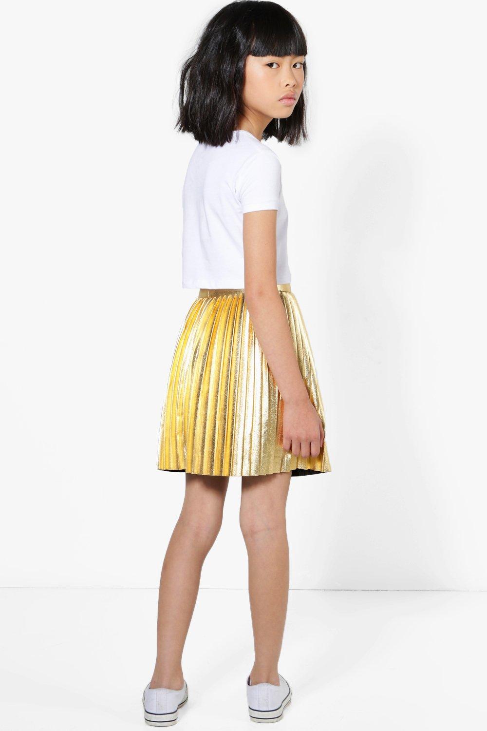 Gold pleated mini outlet skirt