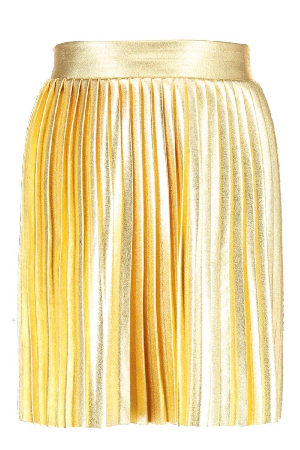 Boohoo gold pleated skirt hotsell