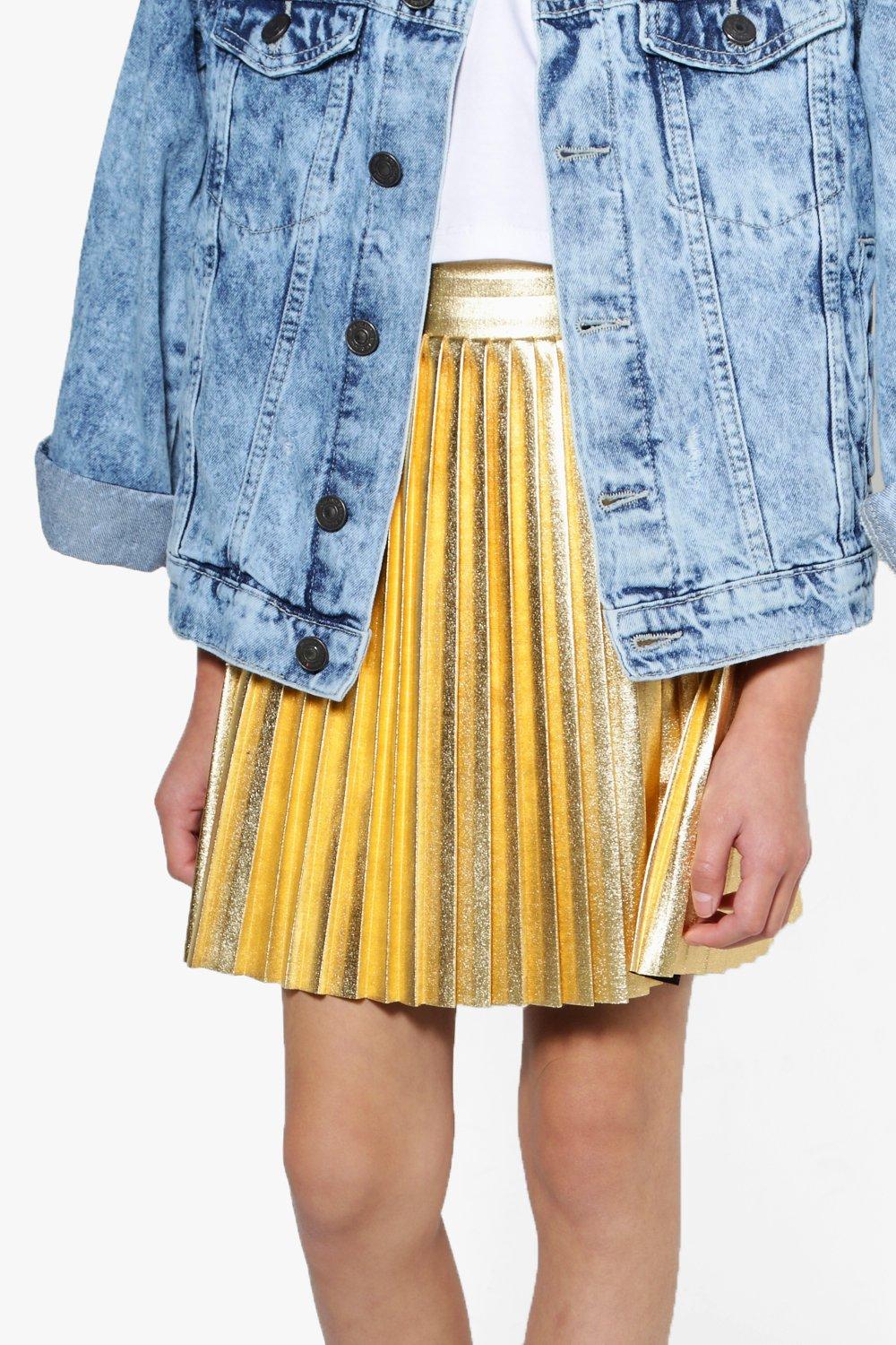 Boohoo gold shop pleated skirt