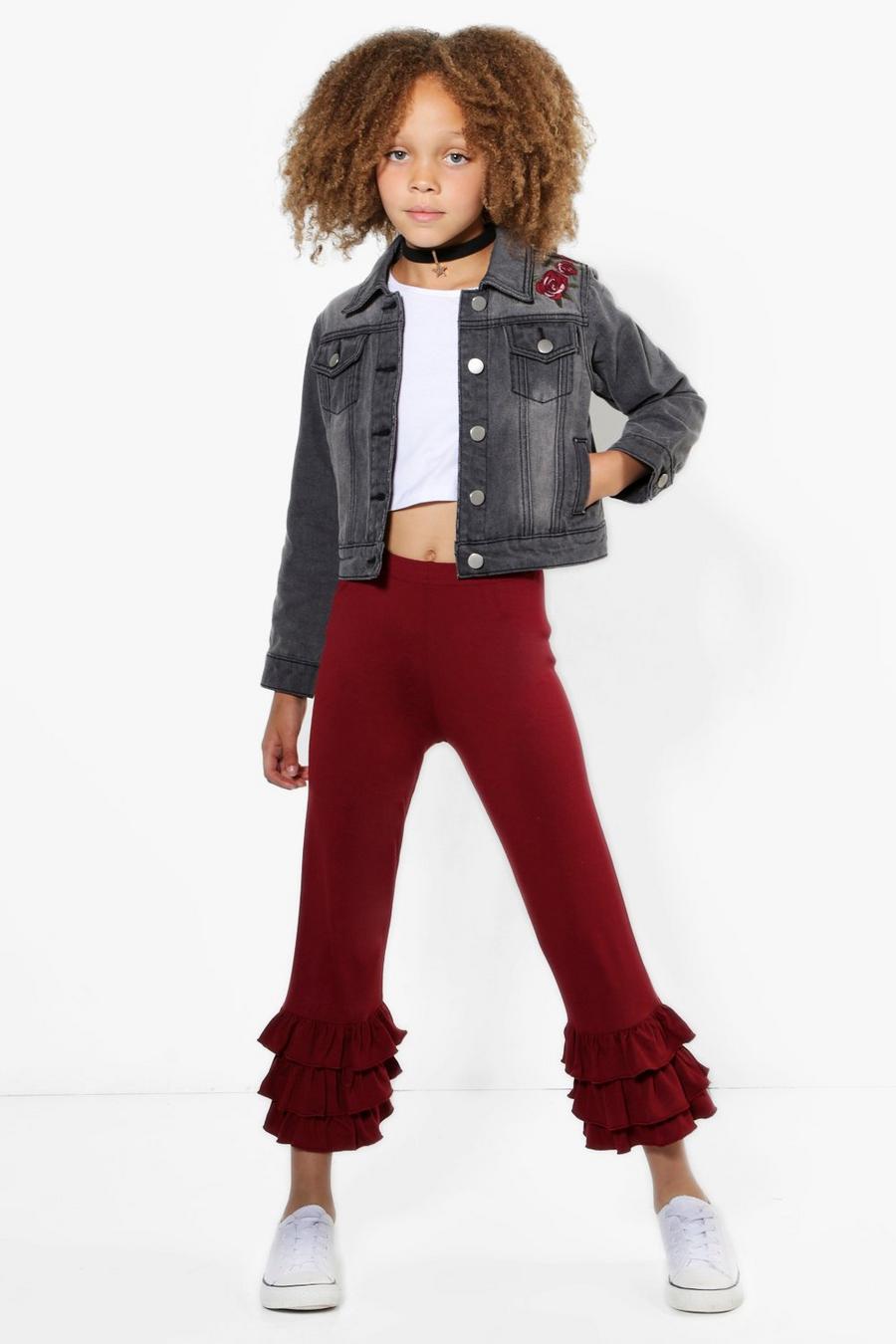 Berry red Girls Three Tier Ruffle Pants image number 1