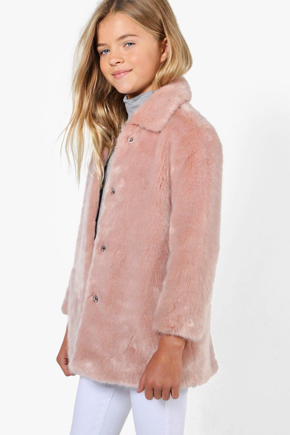 Details about   Girls Faux Diamond Button up Plush Faux Fur Dressy Winter Coat 