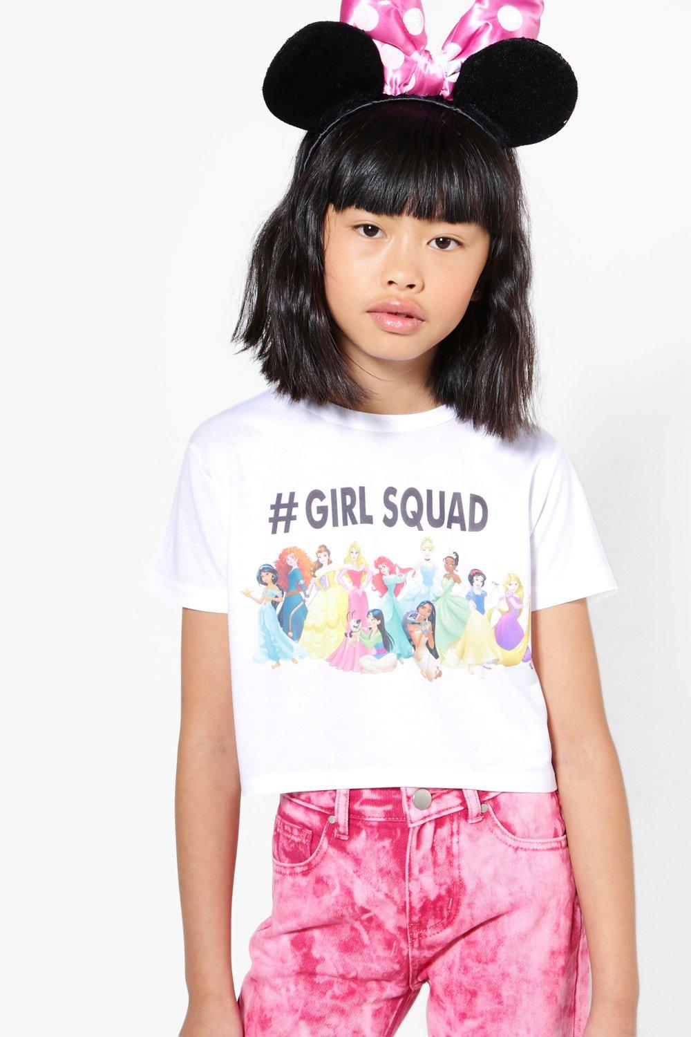 Mädchen Kurzes T-Shirt mit Prinzessinnen und „# girl squad“-Slogan image number 1