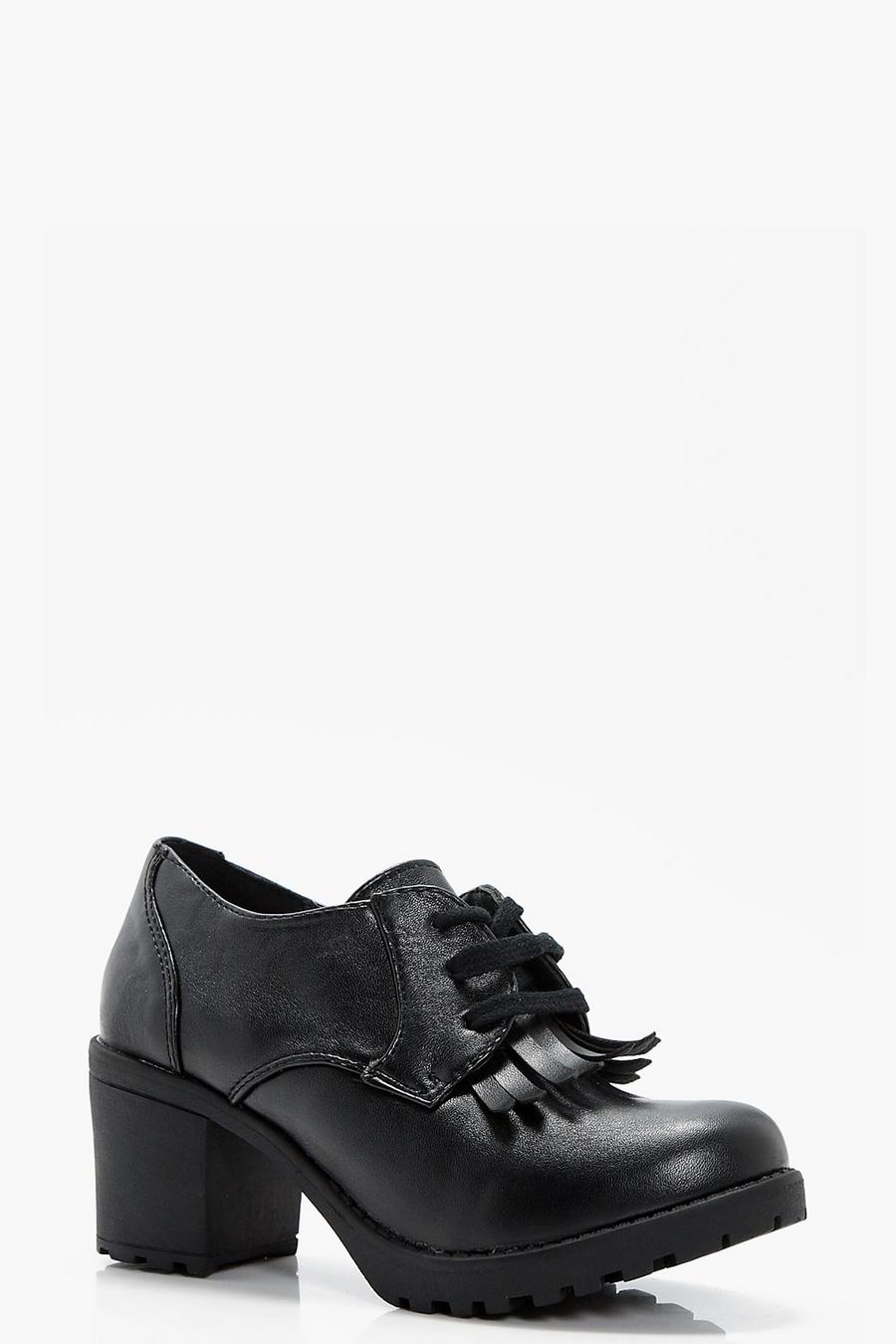 Black Girls Chunky Lace Up School Shoe image number 1