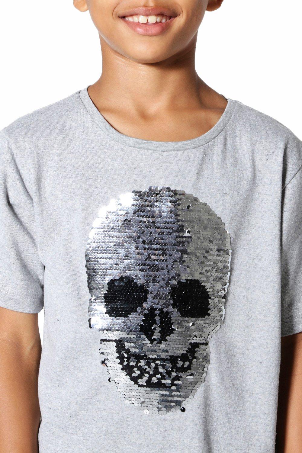 Boys Skull Flippy Sequin Tee Short Set boohoo NZ